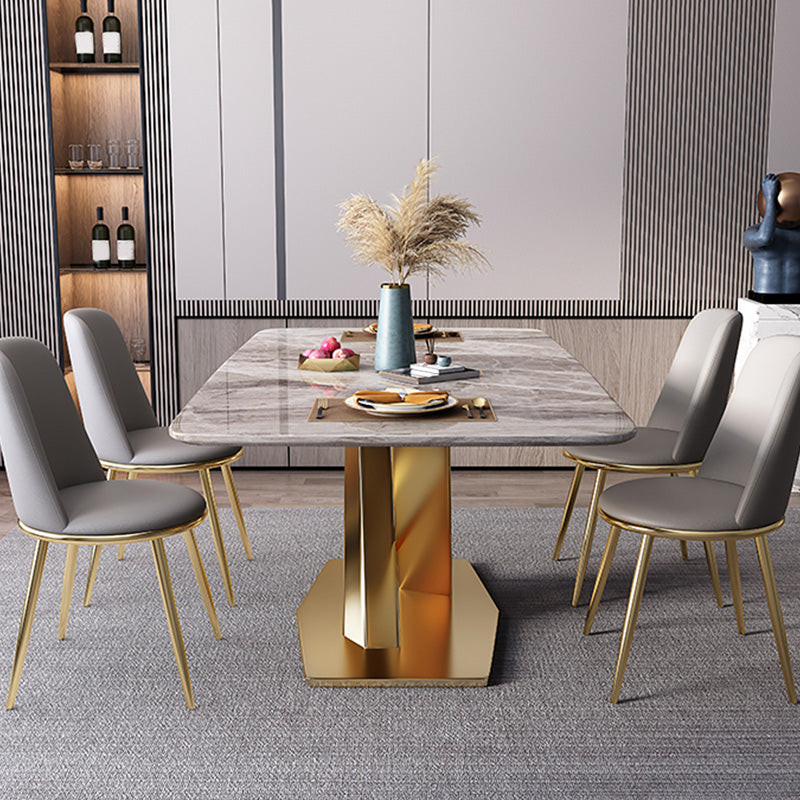 Modern Rectangle Dining Table Glossy Grey Stone Top Table for Home