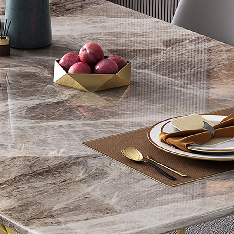 Modern Rectangle Dining Table Glossy Grey Stone Top Table for Home