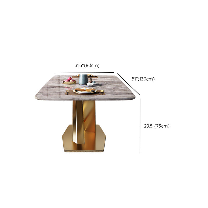 Modern Rectangle Dining Table Glossy Grey Stone Top Table for Home