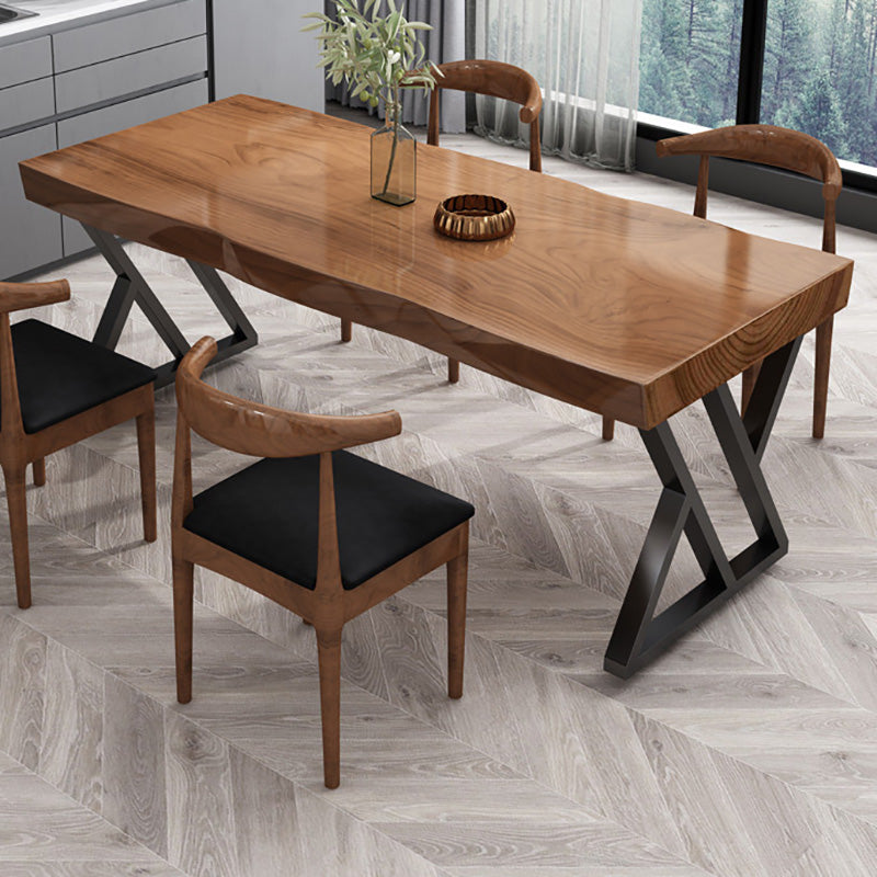 Industrial Rectangle Dining Table Dark Brown Wood Top Table with Metal Base