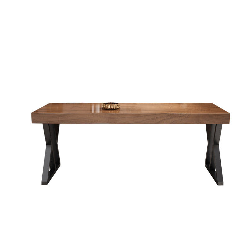 Industrial Rectangle Dining Table Dark Brown Wood Top Table with Metal Base