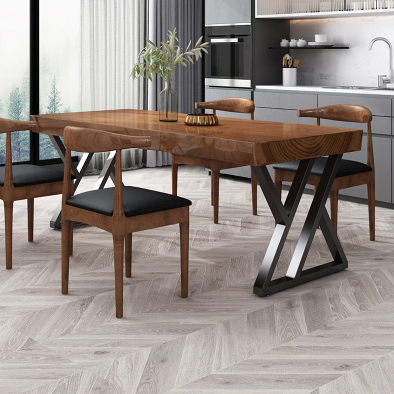 Industrial Rectangle Dining Table Dark Brown Wood Top Table with Metal Base