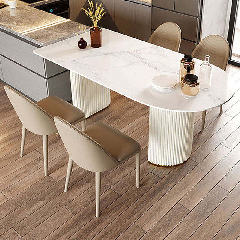 Free Form Stone Dining Table Iron Double Pedestal Table in White