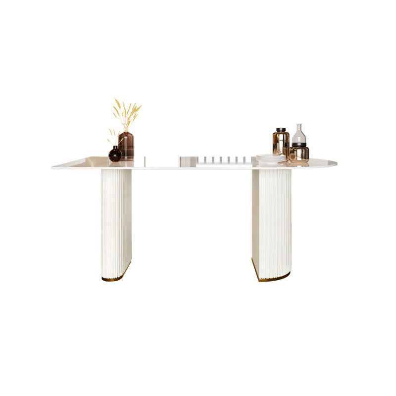 Free Form Stone Dining Table Iron Double Pedestal Table in White
