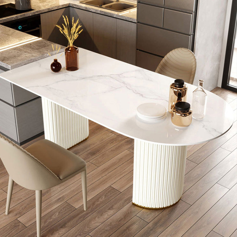 Free Form Stone Dining Table Iron Double Pedestal Table in White