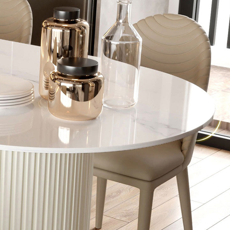 Free Form Stone Dining Table Iron Double Pedestal Table in White