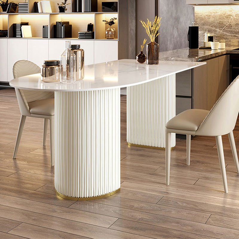 Free Form Stone Dining Table Iron Double Pedestal Table in White