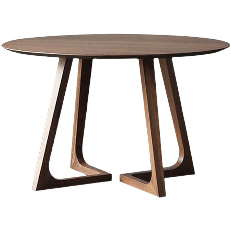 Round Double Pedestal Dining Table Modern Rubber Wood Table for Kitchen