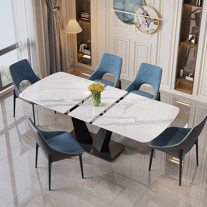 Modern Sintered Stone Dining Table Rectangle Table with Metal Base