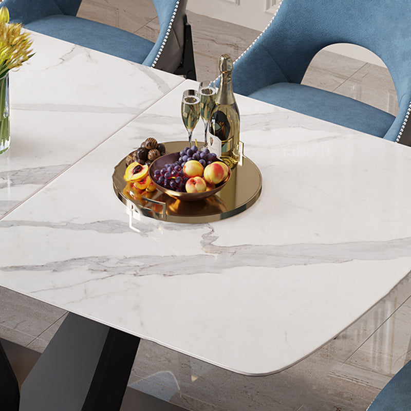 Modern Sintered Stone Dining Table Rectangle Table with Metal Base