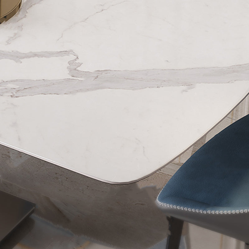 Modern Sintered Stone Dining Table Rectangle Table with Metal Base