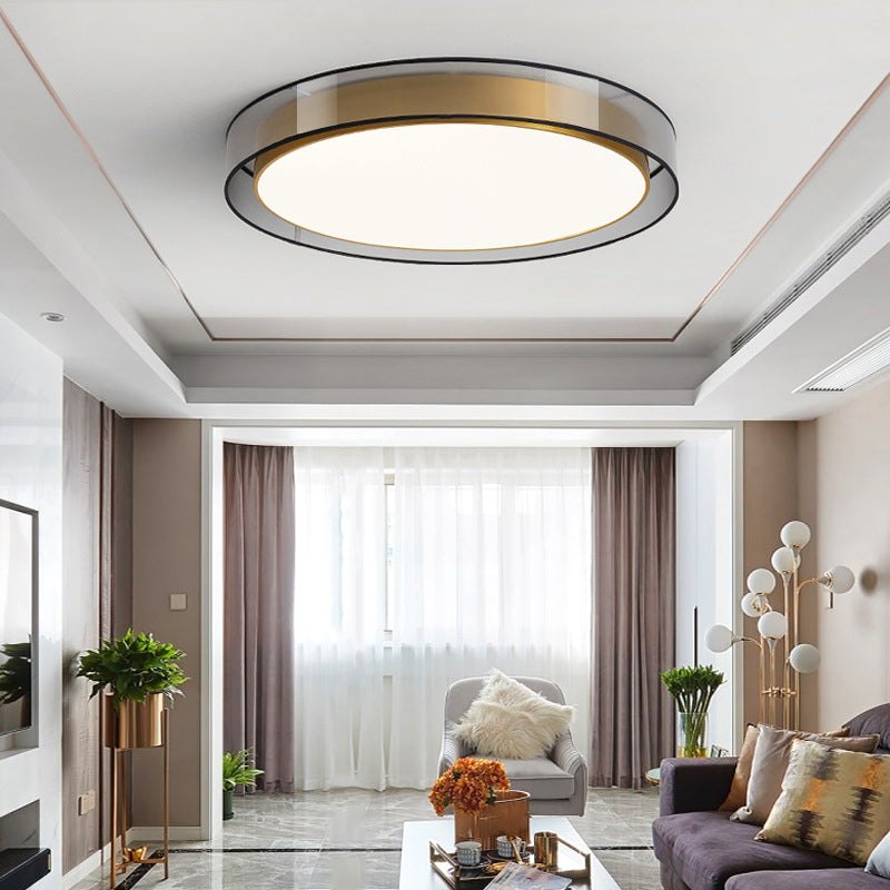 Interior LED Flush - Mount in Black and Gold Finish Round Iron & Plastic Ceiling Flush