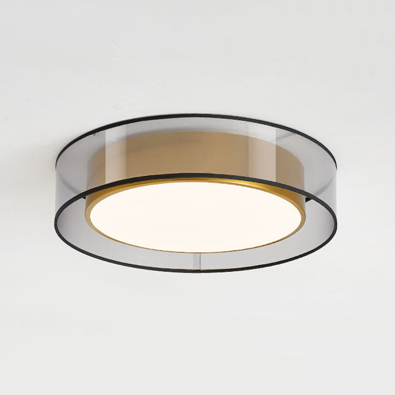Interior LED Flush - Mount in Black and Gold Finish Round Iron & Plastic Ceiling Flush
