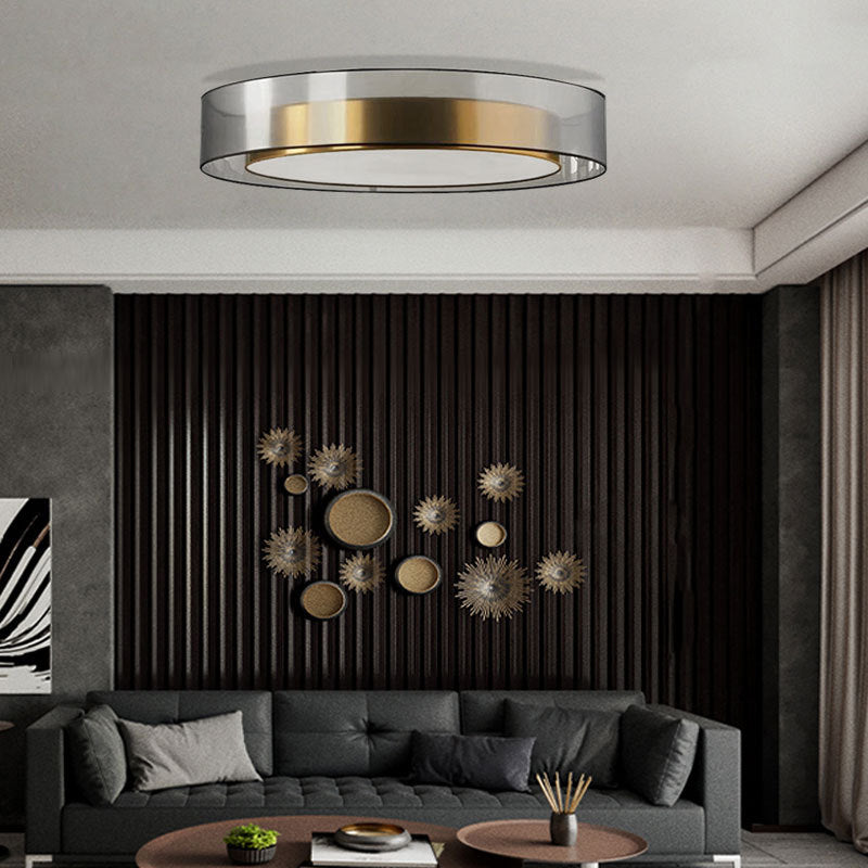 Interior LED Flush - Mount in Black and Gold Finish Round Iron & Plastic Ceiling Flush