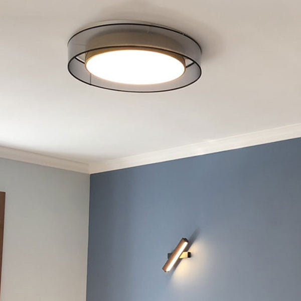 Interior LED Flush - Mount in Black and Gold Finish Round Iron & Plastic Ceiling Flush