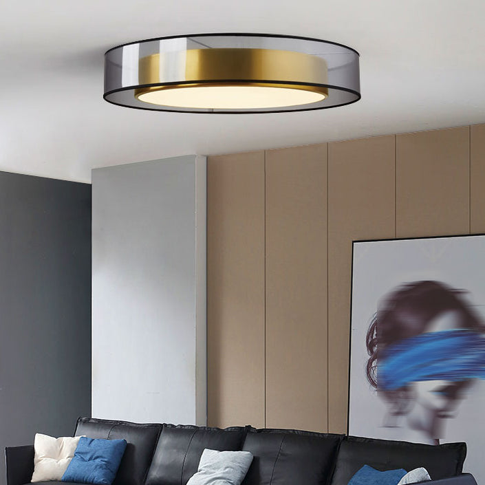Interior LED Flush - Mount in Black and Gold Finish Round Iron & Plastic Ceiling Flush