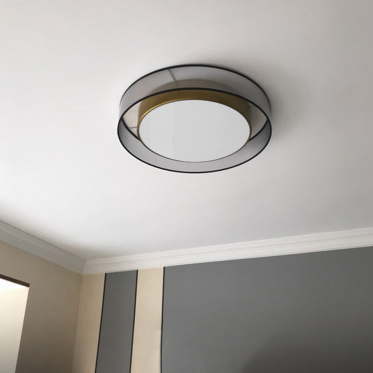 Interior LED Flush - Mount in Black and Gold Finish Round Iron & Plastic Ceiling Flush