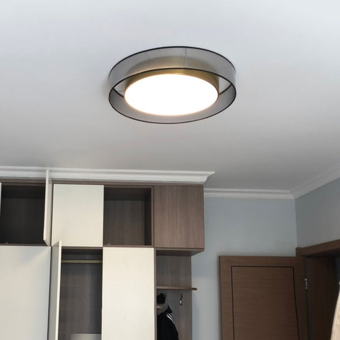 Interior LED Flush - Mount in Black and Gold Finish Round Iron & Plastic Ceiling Flush