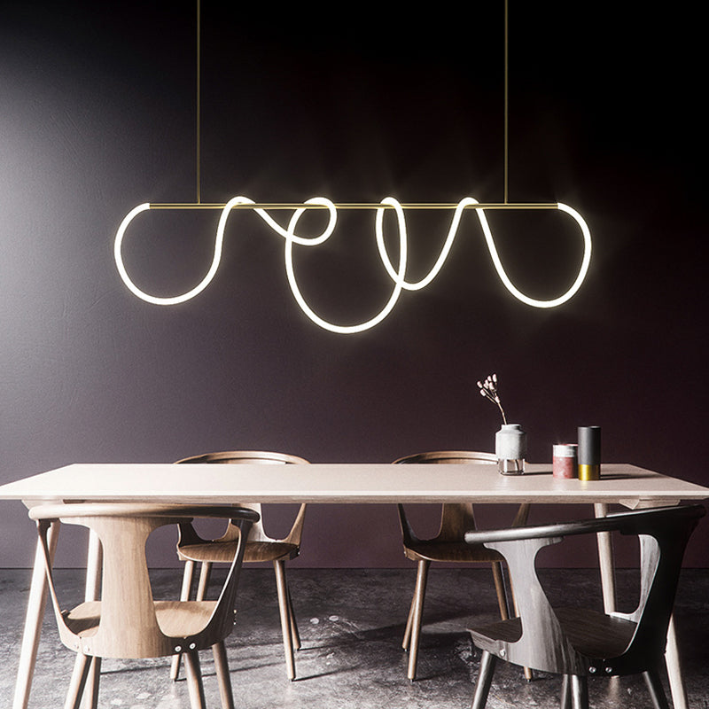 Linear Shape Chandelier Lighting Modern Style Metal 1 Lights Island Lamps in Gold