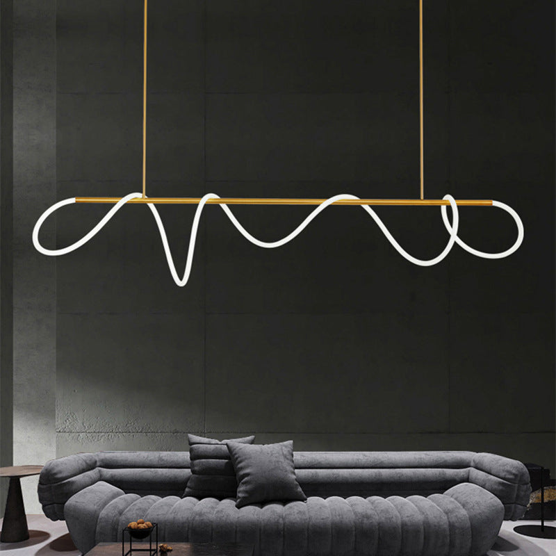 Linear Shape Chandelier Lighting Modern Style Metal 1 Lights Island Lamps in Gold