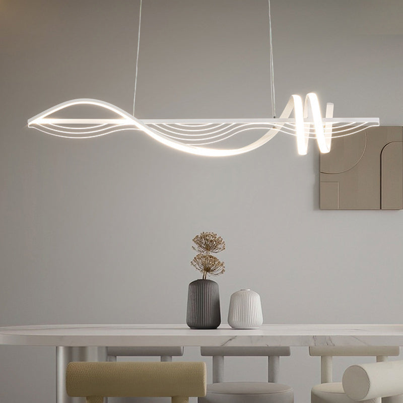 Linear Shape Chandelier Lighting Modern Style Metal 1 Lights Island Lamp in White/Black