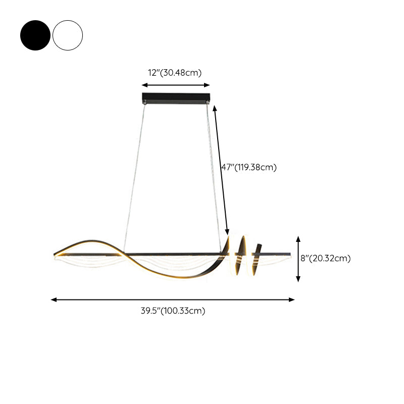 Linear Shape Chandelier Lighting Modern Style Metal 1 Lights Island Lamp in White/Black