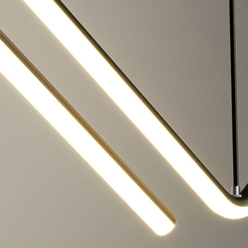 Linear Shape Chandelier Lighting Modern Style Metal 2 Lights Island Lamp in Gold/Black
