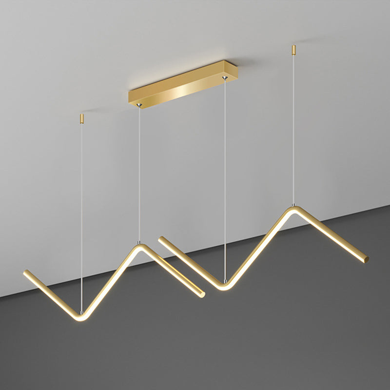 Linear Shape Chandelier Lighting Modern Style Metal 2 Lights Island Lamp in Gold/Black