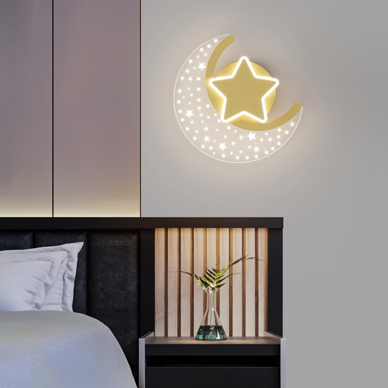 Iron and Acrylic LED Wall Light in Gold and Clear Minimalist Wall Sconce