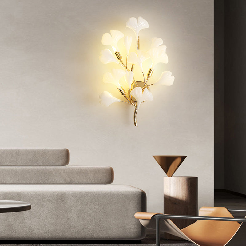2 / 3 - Light Ginkgo Leaf Shape Wall Light Iron and Plastic Wall Sconce in Gold and White