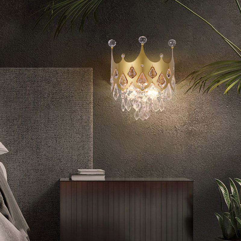 2 - Light Crown Shape Wall Light in Gold Post Modern Wall Sconce with Crystal Accents