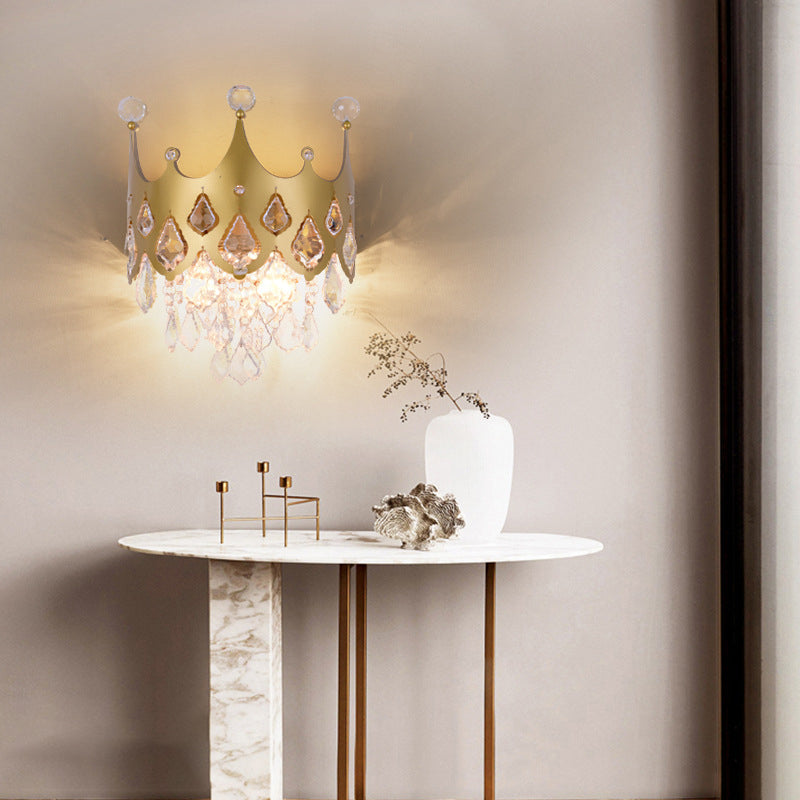 2 - Light Crown Shape Wall Light in Gold Post Modern Wall Sconce with Crystal Accents