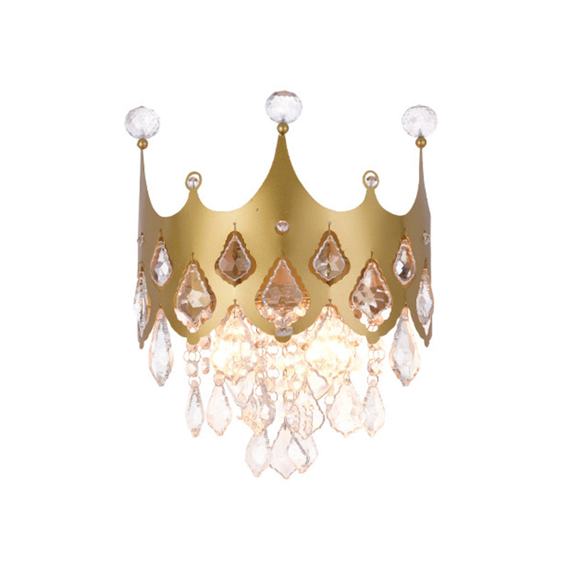 2 - Light Crown Shape Wall Light in Gold Post Modern Wall Sconce with Crystal Accents