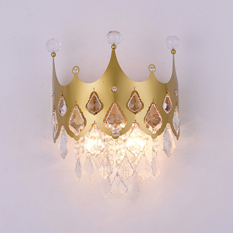 2 - Light Crown Shape Wall Light in Gold Post Modern Wall Sconce with Crystal Accents