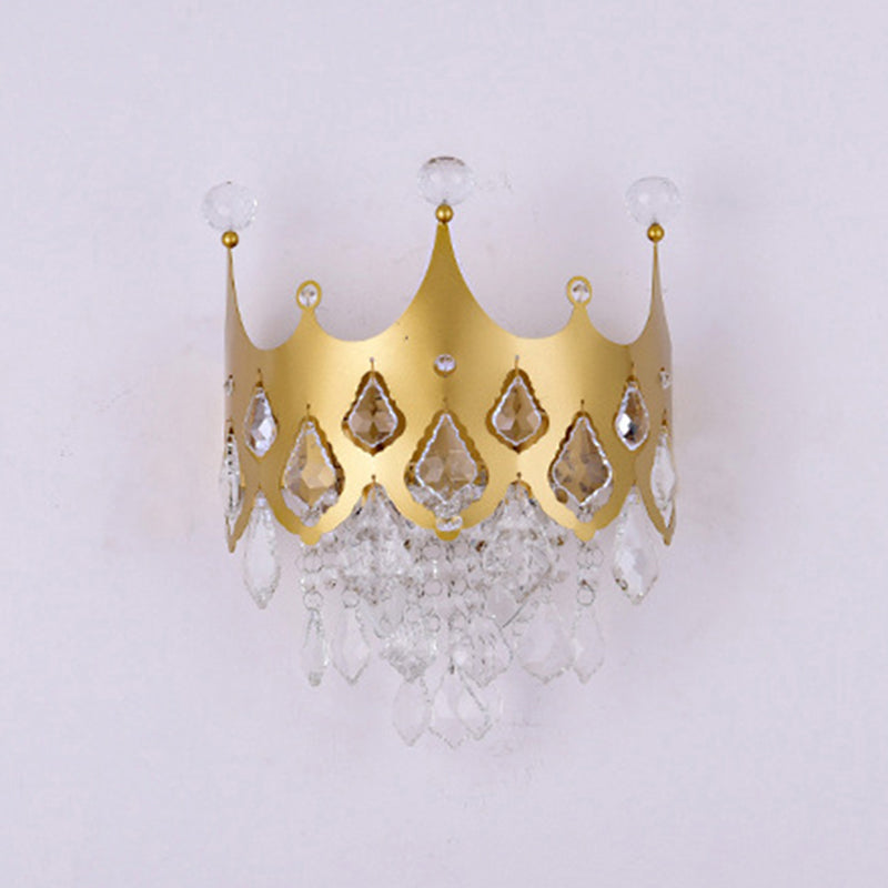 2 - Light Crown Shape Wall Light in Gold Post Modern Wall Sconce with Crystal Accents