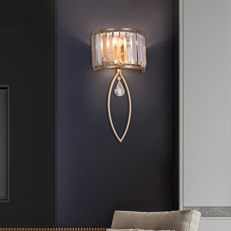 2 - Light Wall Light in Black / Gold Finish Iron and Crystal Wall Sconce