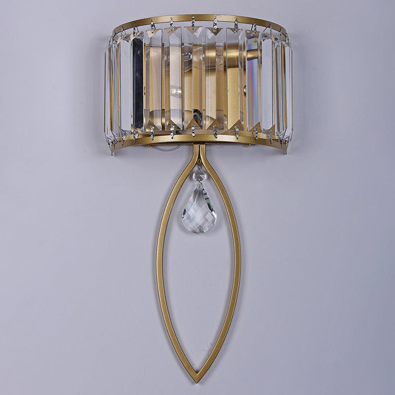 2 - Light Wall Light in Black / Gold Finish Iron and Crystal Wall Sconce