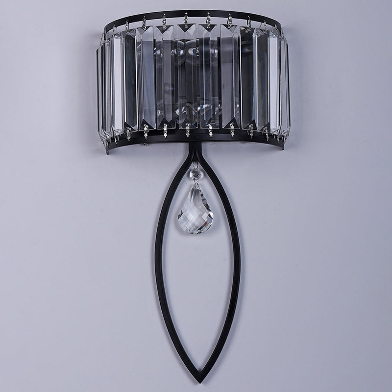 2 - Light Wall Light in Black / Gold Finish Iron and Crystal Wall Sconce
