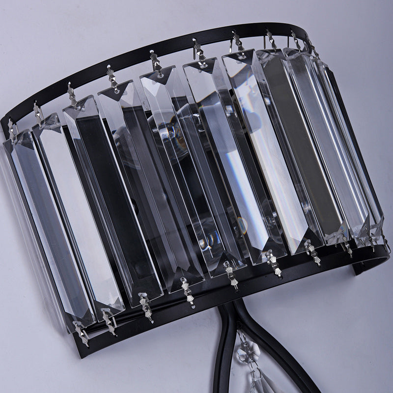2 - Light Wall Light in Black / Gold Finish Iron and Crystal Wall Sconce