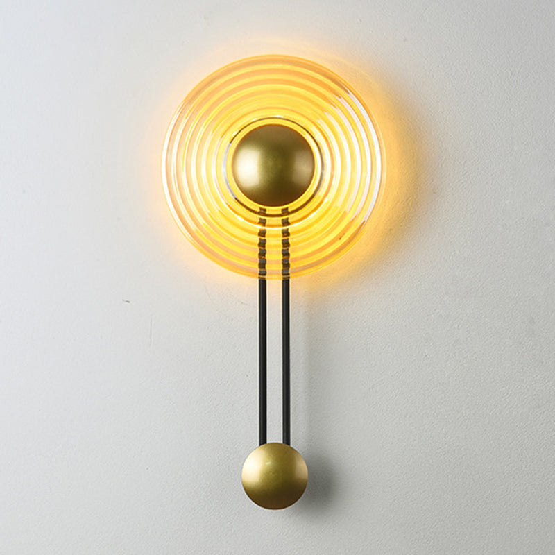 Glass Round Wall Light Modern 1-Light Wall Lights in Gold for Bedroom