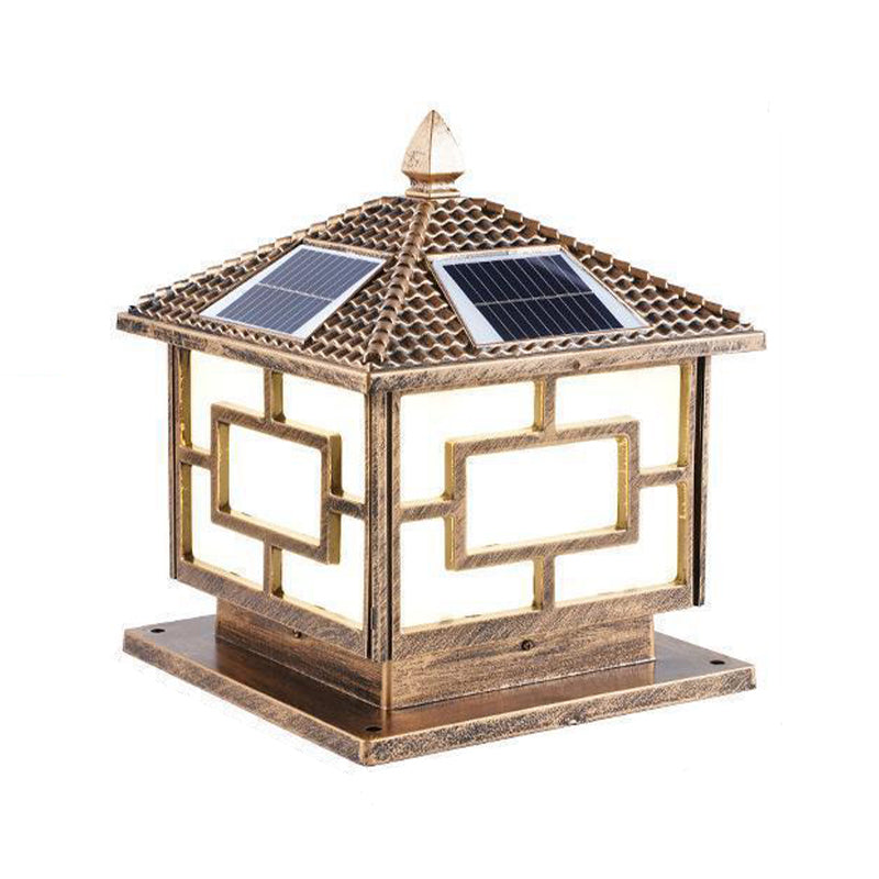 Rectangular Shape Metal Pillar Lamp Modern Style 1 Light Solar Outdoor Light