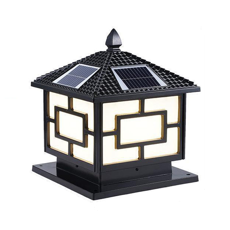 Rectangular Shape Metal Pillar Lamp Modern Style 1 Light Solar Outdoor Light