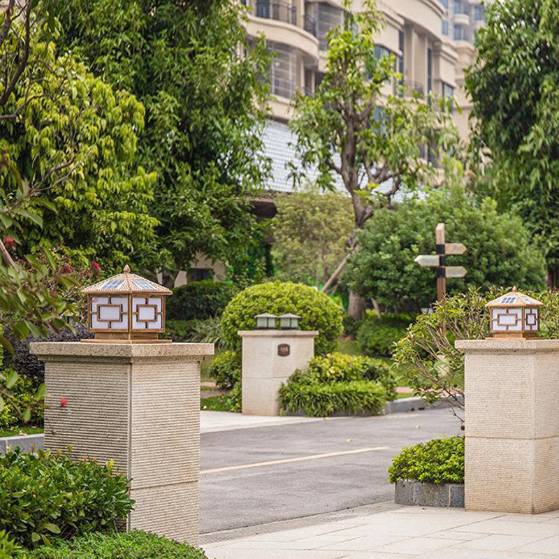 Rectangular Shape Metal Pillar Lamp Modern Style 1 Light Solar Outdoor Light