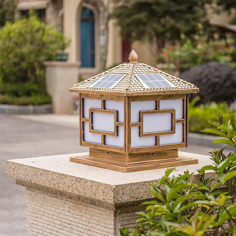 Rectangular Shape Metal Pillar Lamp Modern Style 1 Light Solar Outdoor Light