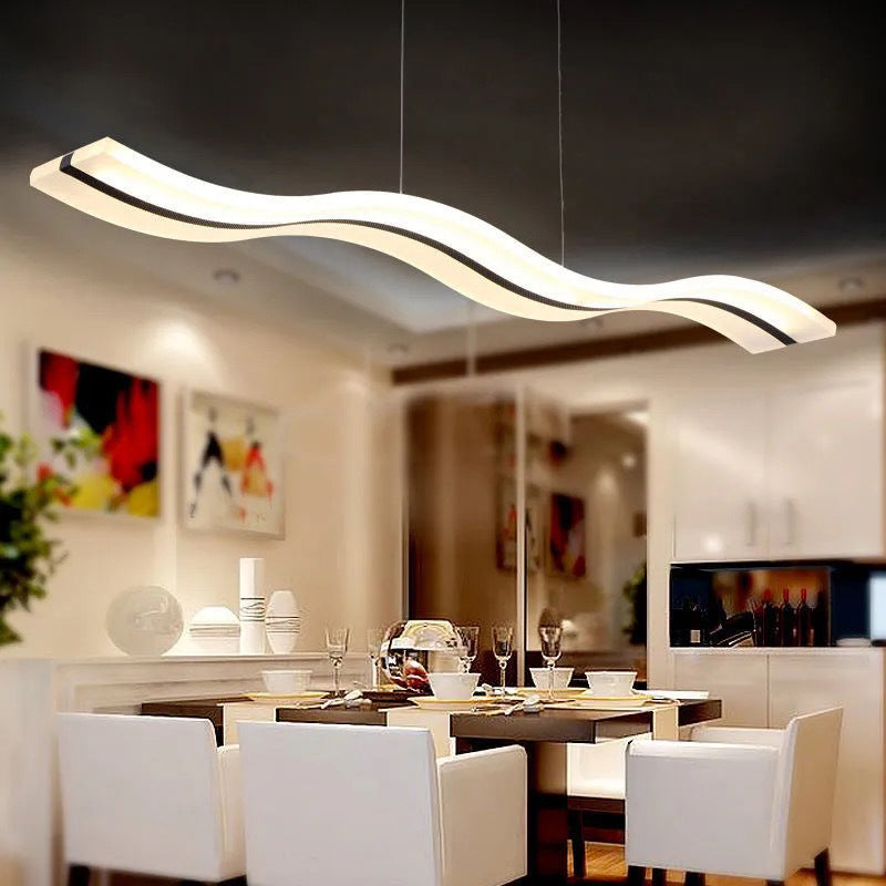 Linear Shape Chandelier Lighting Modern Style Metal 1 Lights Island Lamp in White