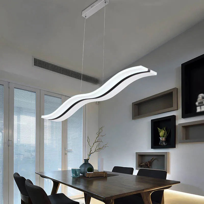 Linear Shape Chandelier Lighting Modern Style Metal 1 Lights Island Lamp in White