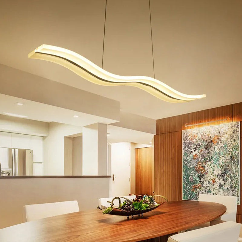 Linear Shape Chandelier Lighting Modern Style Metal 1 Lights Island Lamp in White