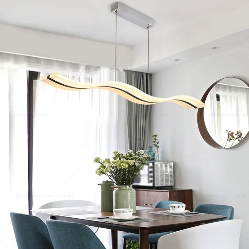 Linear Shape Chandelier Lighting Modern Style Metal 1 Lights Island Lamp in White