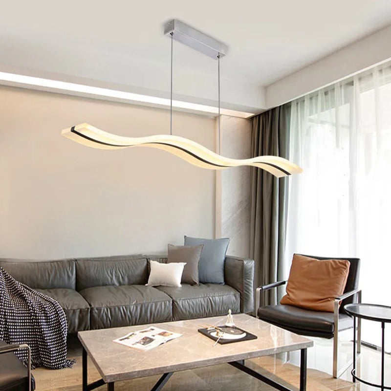 Linear Shape Chandelier Lighting Modern Style Metal 1 Lights Island Lamp in White
