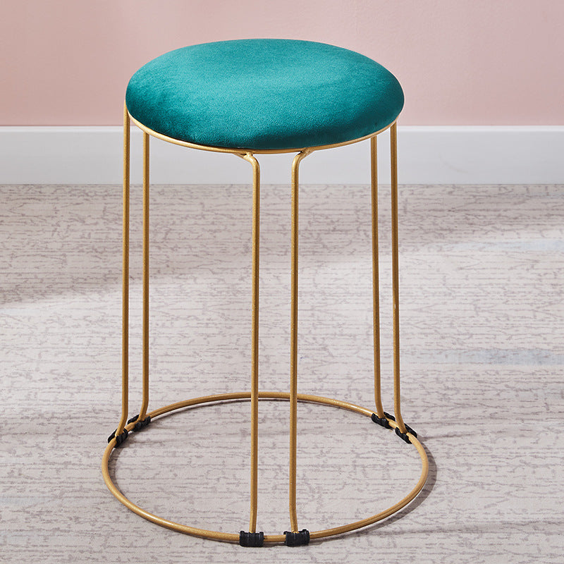 Metal Frame Pouf Plain Round Contemporary Velvet Fade Resistant Ottoman